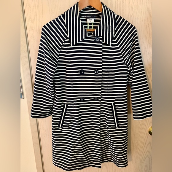 CAbi Maritime Trench Coat Blue & White Striped Nautical Jacket Style 5151 Medium - Picture 3 of 11